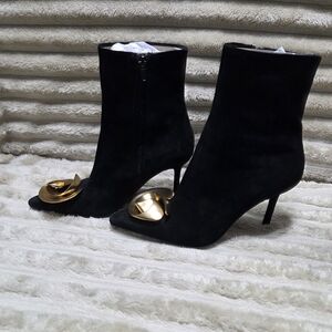 Zara Black Ankle Boots with Gold Accent
